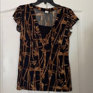 JKLA California Bamboo Print Cap Sleeve Top Sz M